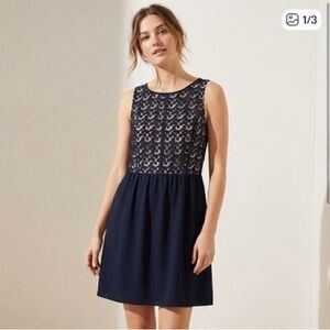 LOFT Navy Floral Lace Overlay Dress